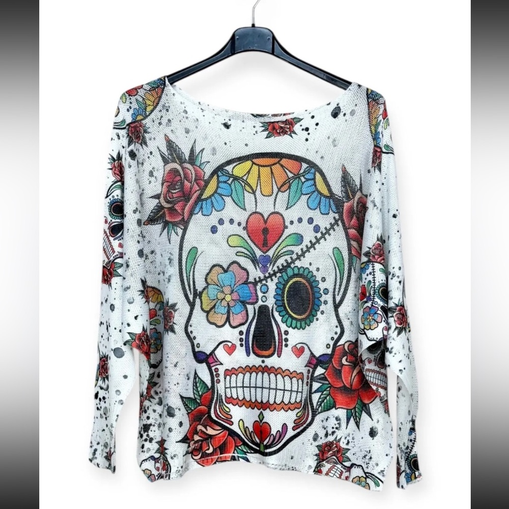 Sugar Skull Floral Long Sleeve Top